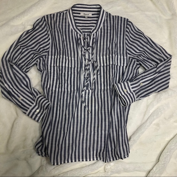 Madewell Striped Summer Pull Over Lace Up Neck - Picture 7 of 8